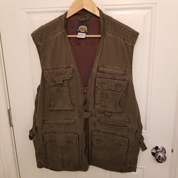 Cabela's Utility Tech Tactical Cargo Outdoor Vest Mens L Cotton Full Zip 56835 - Picture 1 of 9